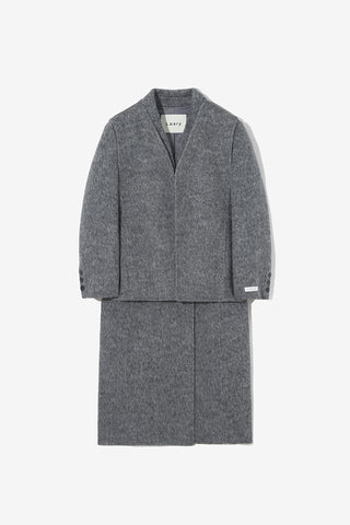 Layered Double-breasted Wool Coat Charcoal